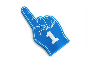 Blue foam finger with number one isolated on white background