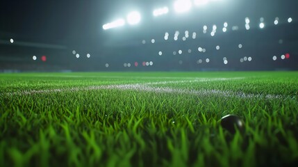 Night Stadium Green Grass Field Soccer Football Game play team goal dark view pitch arena match     