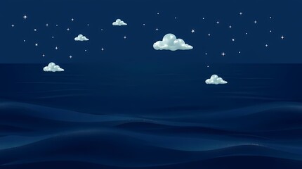 Fototapeta premium Serene Night Sky over Dark Ocean Waves Calm Night Seascape Illustration