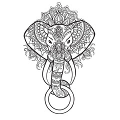 hand drawn vector illustration of a tattoo style elephant  as mehndi