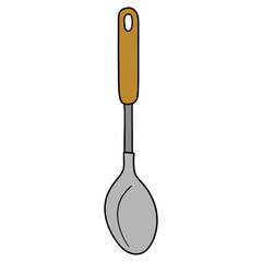 Hand drawn cartoon cooking spoon on white background.