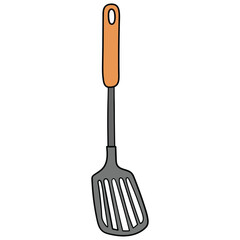 Hand drawn cartoon metal kitchen spatula on white background.
