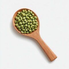 Mung beans in a wooden spoon on white background