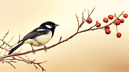  Bird Perched on Tree Branch Illustration. Wildlife Animal Beak Feather Nature Scene.