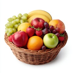 Assorted fresh fruits in a wicker basket
