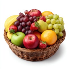 Assorted fresh fruit in a wicker basket