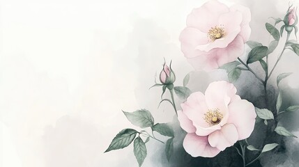 Fototapeta premium Wild Rose Watercolor Border Illustration, Vintage Floral Vector Design Background.