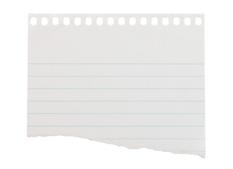 Torn sheet of notepad paper, isolated on transparent background. Office blank paper concept