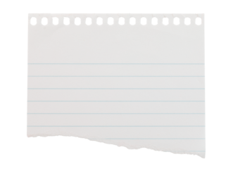 Torn sheet of notepad paper, isolated on transparent background. Office blank paper concept