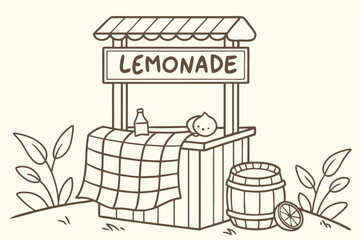 Charming Lemonade Stand Booth Line Art Perfect for Summer Banners and Advertisements 