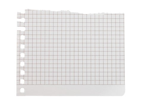 Torn sheet of notepad paper, isolated on transparent background. Office blank paper concept