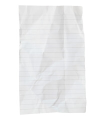 Crumpled sheet of notepad paper, isolated on transparent background. Office blank paper concept