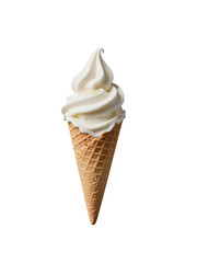 Vanilla soft serve ice cream cone isolated on transparent background
