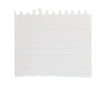 Torn sheet of notepad paper, isolated on transparent background. Office blank paper concept