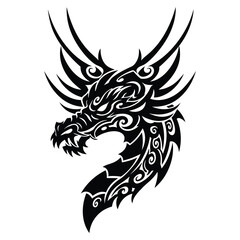 Tribal Style Dragon Head Vector Tattoo Silhouette