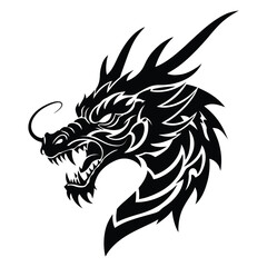 Vector Tribal Dragon Head Tattoo, Black Silhouette Art