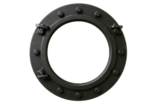 Industrial porthole designed for ships and nautical decor isolated on a transparent background