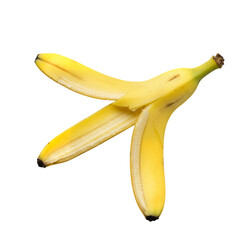 Peeled banana with yellow peel, ready for disposal.
