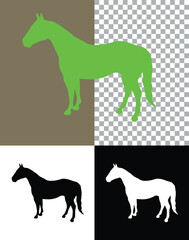 Black vector illustration of a wild horse animal silhouette with a flowing mane and tail,