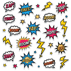 Cartoon comic sign burst clouds. Speech bubble, boom sign expression and pop art text frames. superhero book bubbles label. Isolated vector symbols set, Comics mem expressions speech, eps vector file.