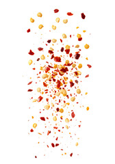 Obraz premium Colorful Chili Flakes and Seeds Exploding in the Air