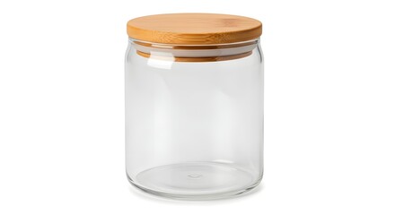Empty Clear Glass Storage Jar with Wooden Lid | Minimalist Kitchen Container for Food Preservation and Organization
