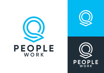 Obraz premium people recruitment logo. creative line art search work vector design concept