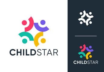 star children people community logo. abstract teamwork, human hub social design vector concept