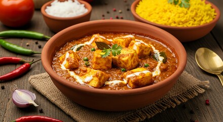 Paneer Dish with Rice and Tomato