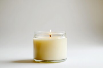 Lit candle in a glass jar
