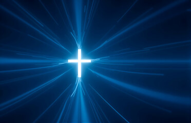 Obraz premium Abstract Blue Cross with Radiating Lines