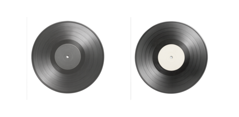 Classic black vinyl records, retro music discs, vintage sound media, isolated on white background, analog audio, music collection, nostalgic vibes