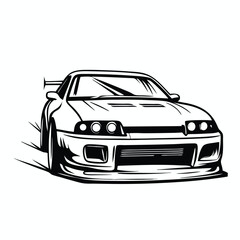 sports car line art illustration isolated on white background