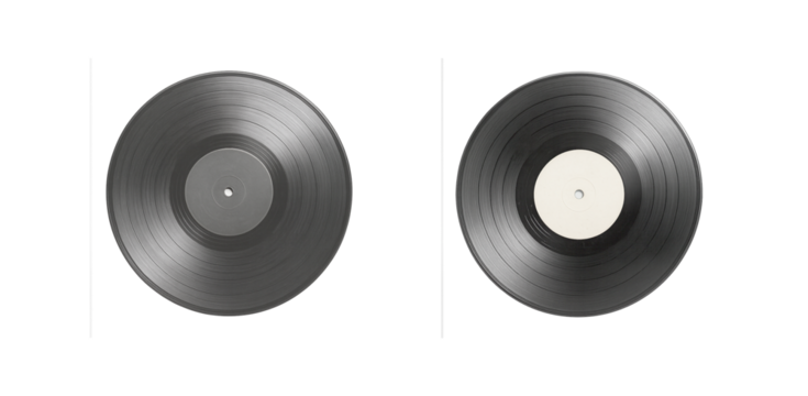 Classic black vinyl records, retro music discs, vintage sound media, isolated on white background, analog audio, music collection, nostalgic vibes