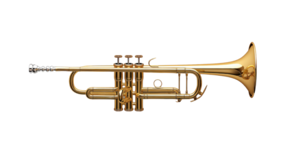 Shiny Brass Trumpet Musical Instrument with Detailed Valves and Mouthpiece Isolated on White Background