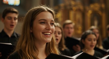 Joyful choir sings in golden church