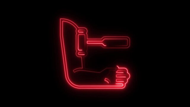 Red neon fishing rod and fish catch abstract animation on black background