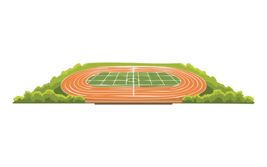 running track with a green sports field