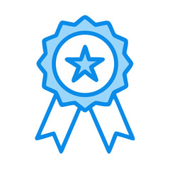 Blue Star Award Badge Icon with Ribbons for Achievement and Success