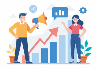 Marketing character for sales growth, illustration Concept for promoting, vector on white background
