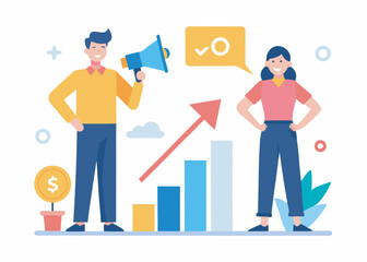 Marketing character for sales growth, illustration Concept for promoting, vector on white background