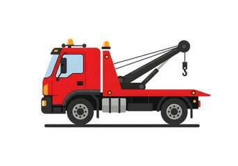Naklejka premium Illustration of a red tow truck with a black crane arm on a white background side view