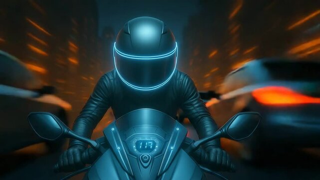 A close up shot of a bike riding through a cityscape at night