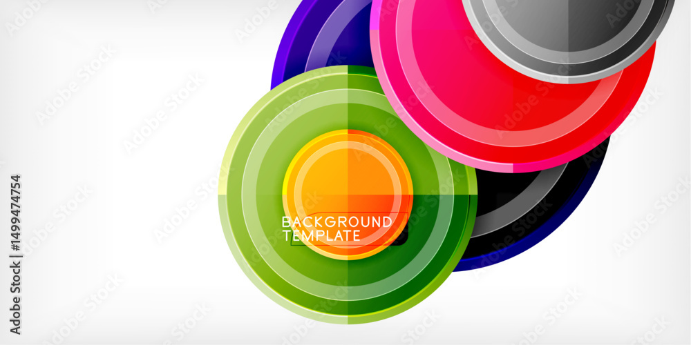 Poster abstract circles overlap, creating vibrant color gradients. design features glossy effects, modern a