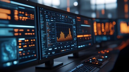 Industrial control room with advanced data visualization