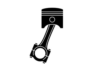 A black and white illustration of a piston and connecting rod on a white background space for text