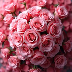Obraz premium huge bouquet of pink roses. background of pink roses. Top view 