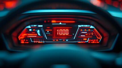 Digital dashboard speedometer displaying high speed