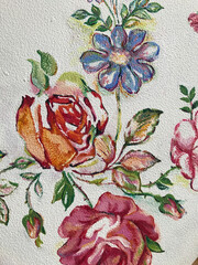 Roses and Pink, Blue Wildflower Pattern for Elegant Head Scarf Design