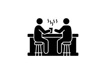 Two people sitting at a bar with drinks and steam rising from the cup in a black and white illustration